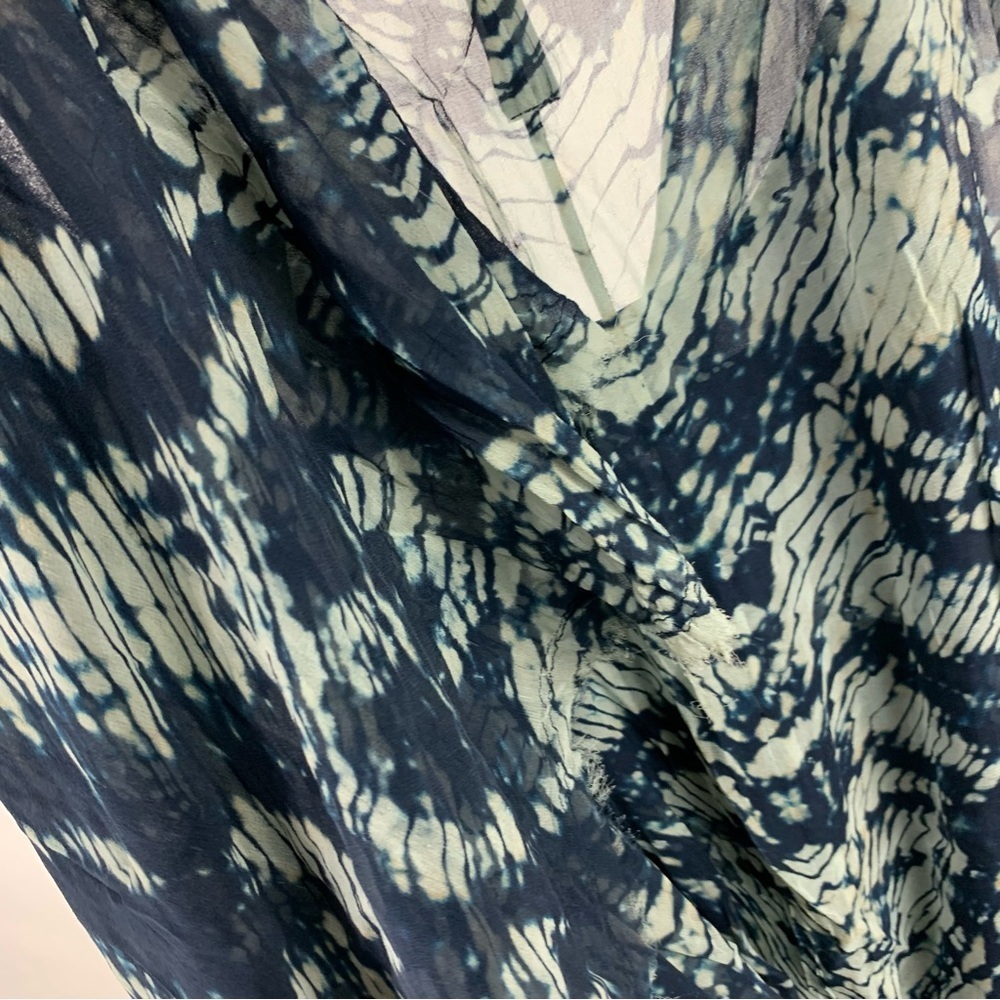 RAQUEL ALLEGRA Mist and Navy Tie Dye Maxi Sheer Silk Tie Waist V-neck Dress 0 - Picture 7 of 12